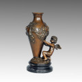 Vase Statue Cupid&Flower Bronze Jardiniere Sculpture TPE-562/563